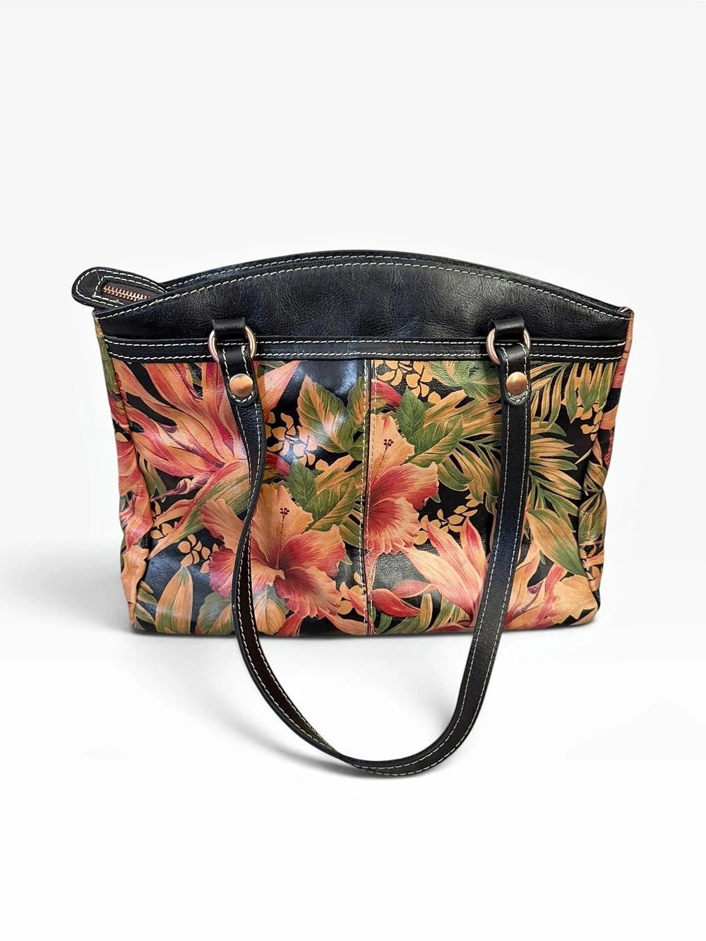 Patricia Nash Poppy Tropical Floral Tote in Black & Multicolor Leather